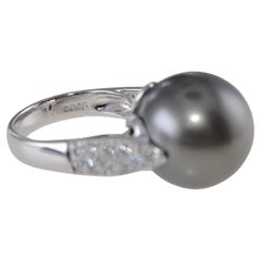 Natural Black Tahitian Pearl and Diamond Platinum Cocktail Ring