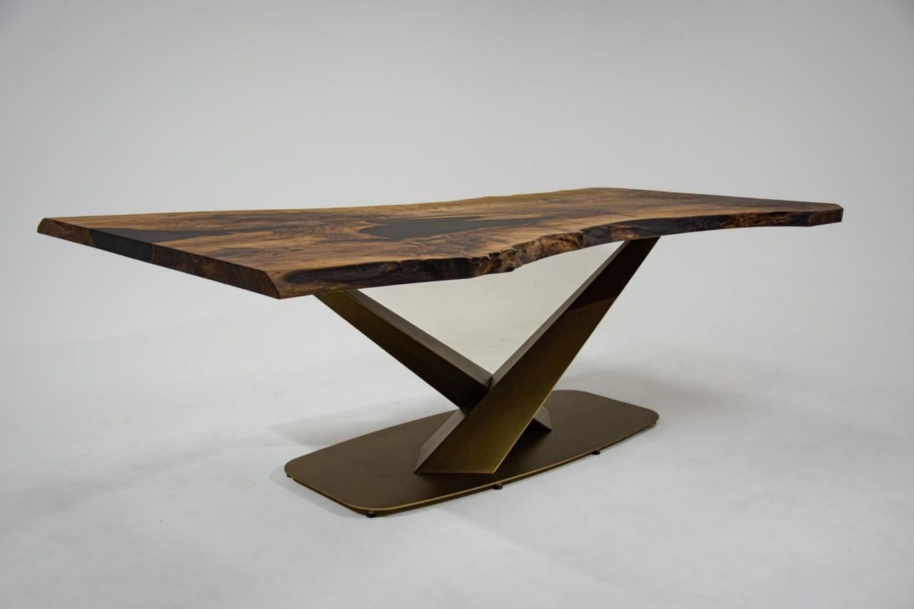 Hand-Carved Natural Black Walnut Root Slab Wooden Table For Sale