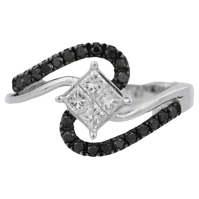 Im Angebot: Natürlicher Schwarz-Weiß-Diamant-Hochzeitsring, Geschenk für sie aus 18 Karat massivem Weißgold () 3