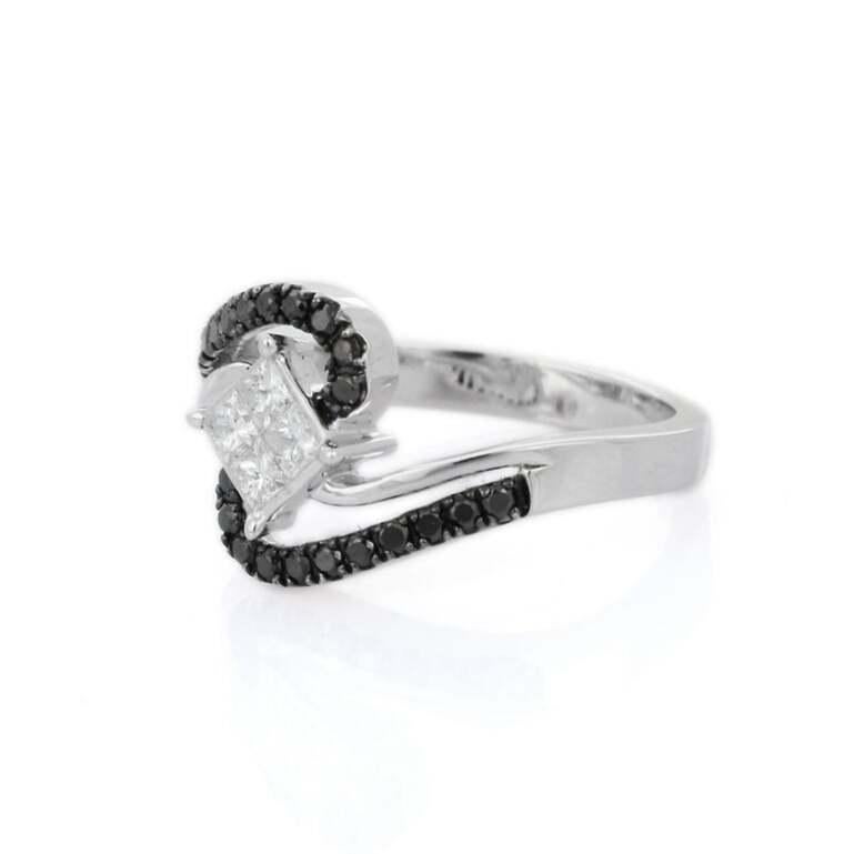 Im Angebot: Natürlicher Schwarz-Weiß-Diamant-Hochzeitsring, Geschenk für sie aus 18 Karat massivem Weißgold () 5