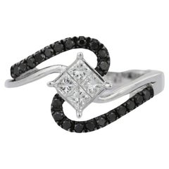 Natürlicher Schwarz-Weiß-Diamant-Hochzeitsring, Geschenk für sie aus 18 Karat massivem Weißgold