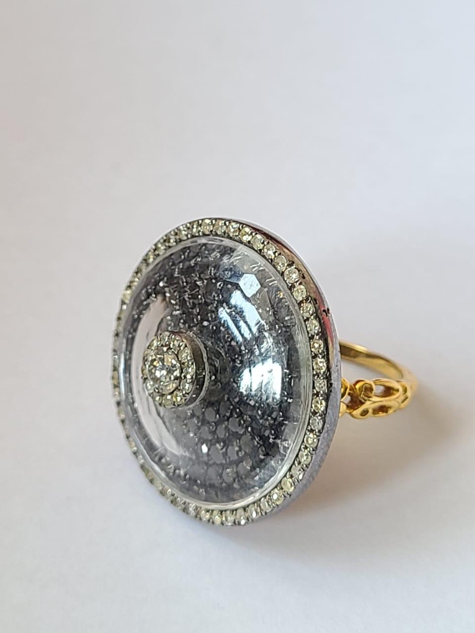 Women's or Men's Natural Black & White Diamonds & Crystal Art Deco Style, Victorian Cocktail Ring For Sale