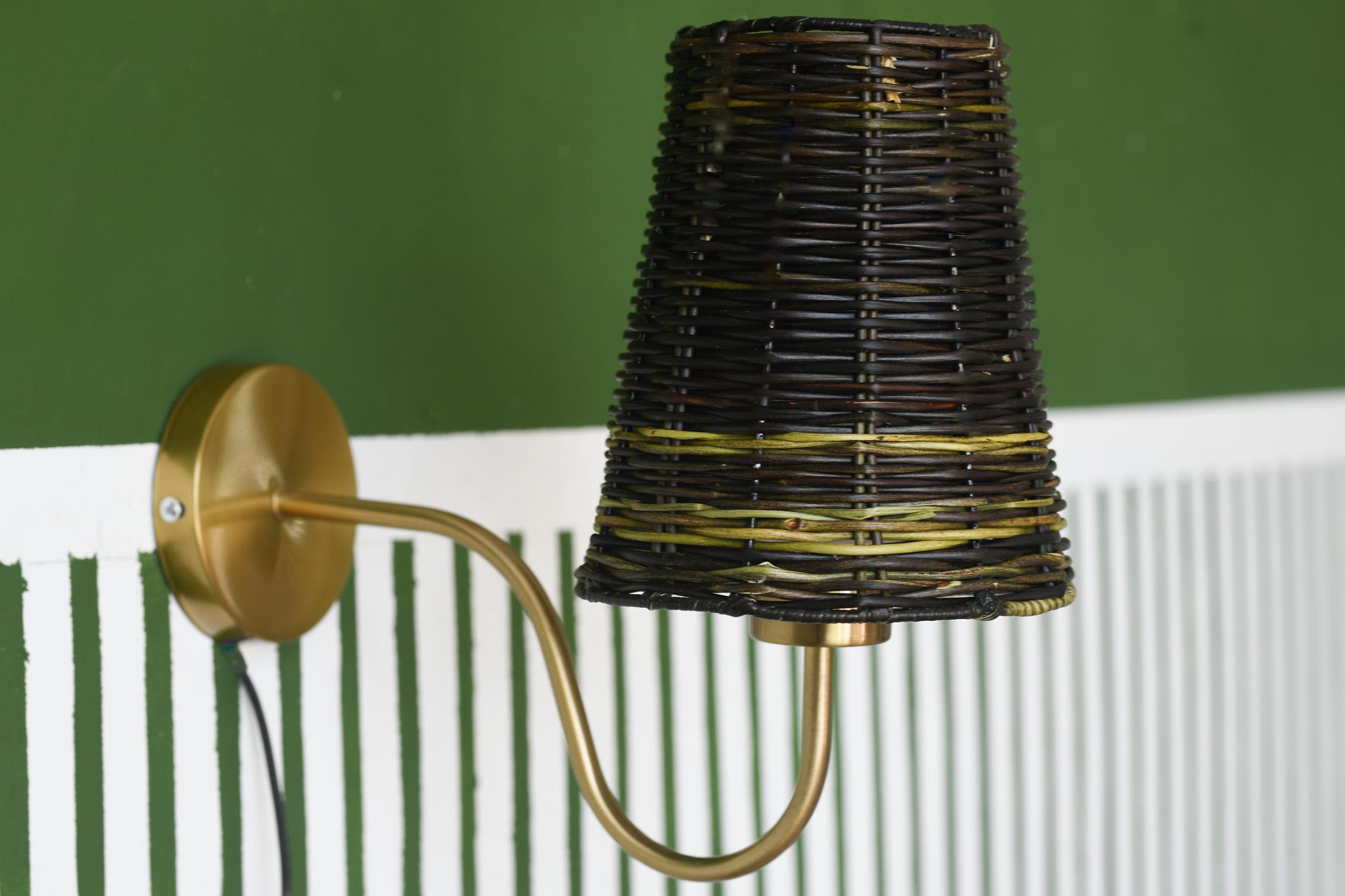 Organic Modern Natural Black Wicker Wall Sconce For Sale