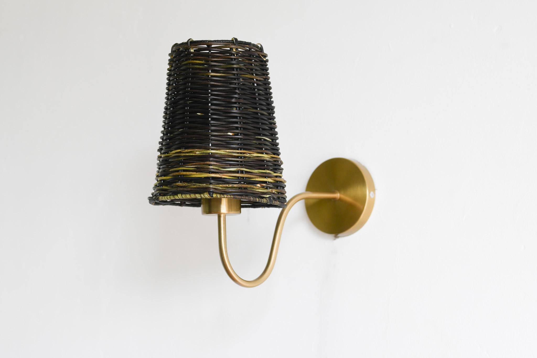 Natural Black Wicker Wall Sconce For Sale 2