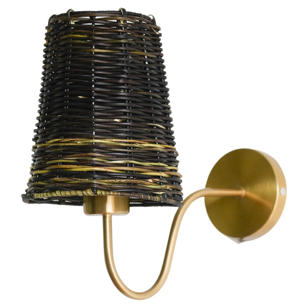 Natural Black Wicker Wall Sconce For Sale