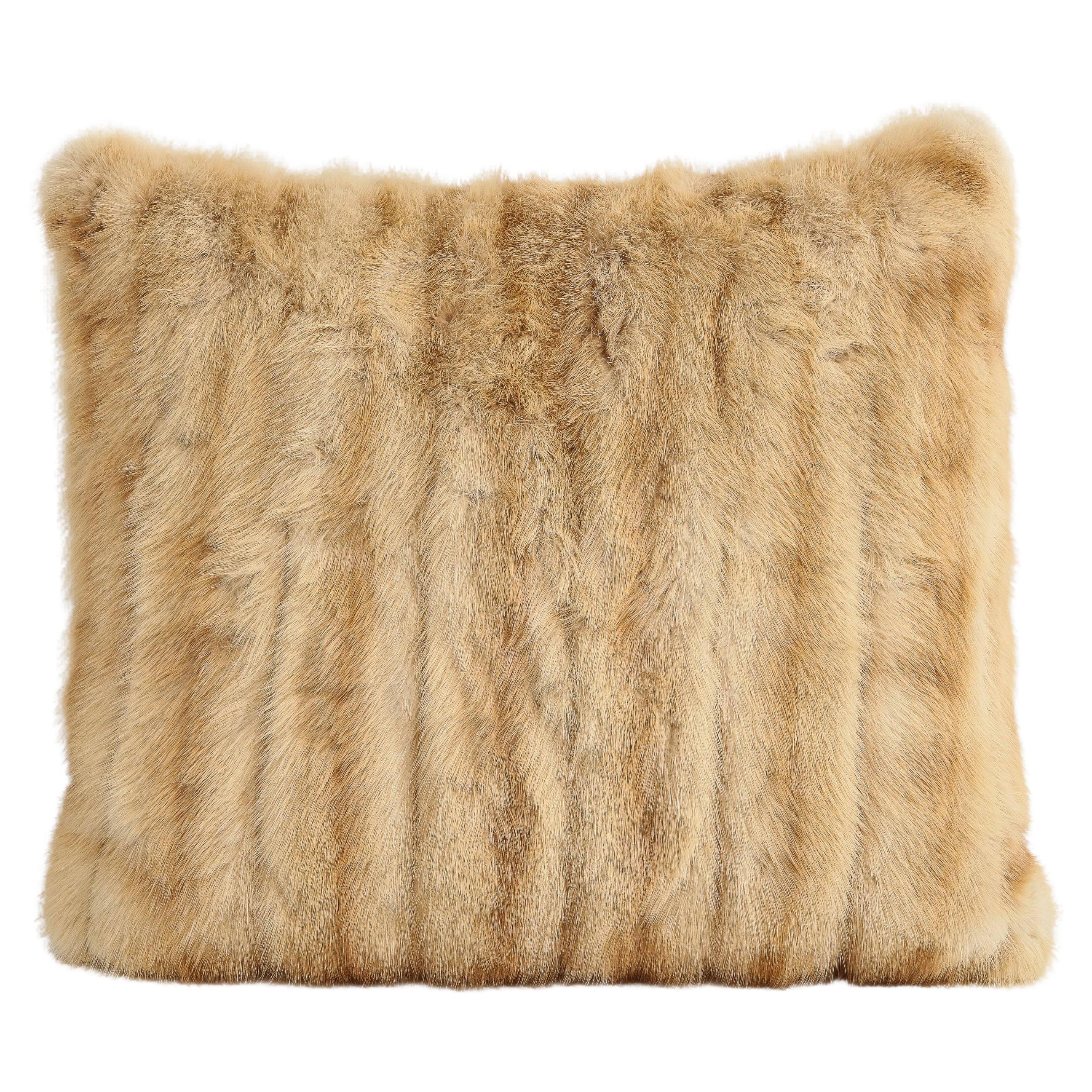Natural Blonde Mink Decorative Throw Pillow  For Sale