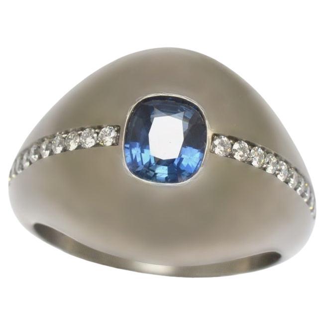 Natural Blue 1.45 Kt Sapphire Diamond Titanium Handmade Unique Ring For Sale