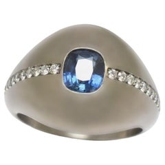 Natural Blue 1.45 Kt Sapphire Diamond Titanium Handmade Unique Ring