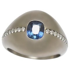 Anello unico in titanio con diamante e zaffiro blu naturale da 1,45 Kt fatto a mano
