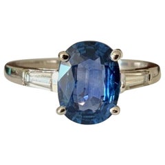 Natural Blue 1.76 Carat Cushion Cut Sapphire and Diamond Ring 18k GIA Certified