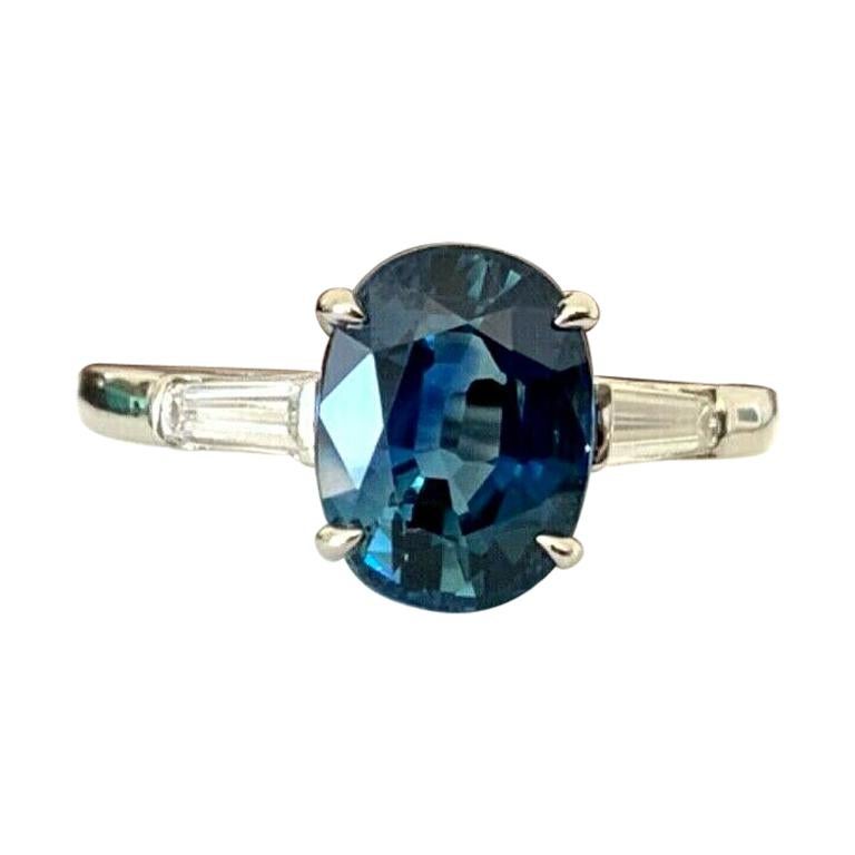 Natural Blue 3.34 Carat Oval Cut Sapphire and Diamond Ring 18k GIA Certified