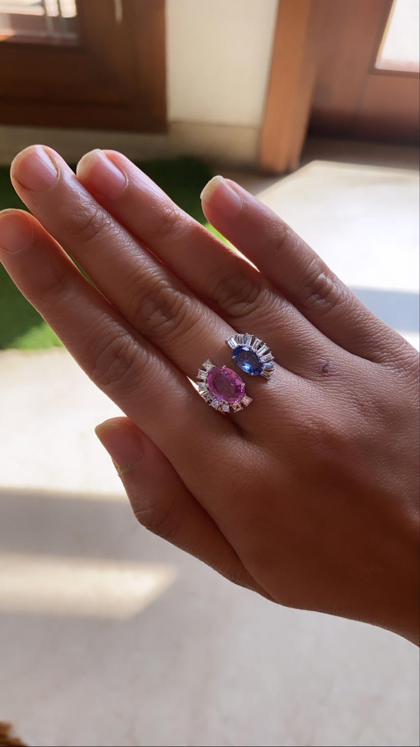 Natural Blue and Pink Sapphire Ring Set in 18 Karat Gold with Diamonds 1