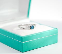 Natural Blue and White Diamond Three Stone Ring in 14K White Gold