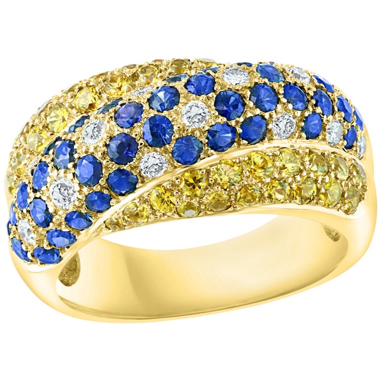 Natural Blue and Yellow Sapphire and Diamond 18 Karat Yellow Gold Ring ...