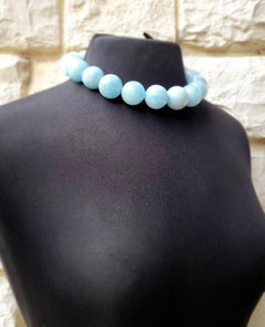 Blue Aquamarine Necklace with Mother of Pearl Toggle Clasp