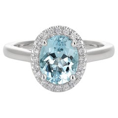 Natürlicher blauer Aquamarin Edelstein 1,13 Karat in 14K Weißgold Ring mit Diamanten