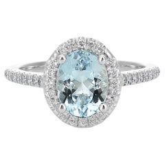 Natürlicher blauer Aquamarin Edelstein 1,64 Karat in 14K Weißgold Ring mit Diamanten