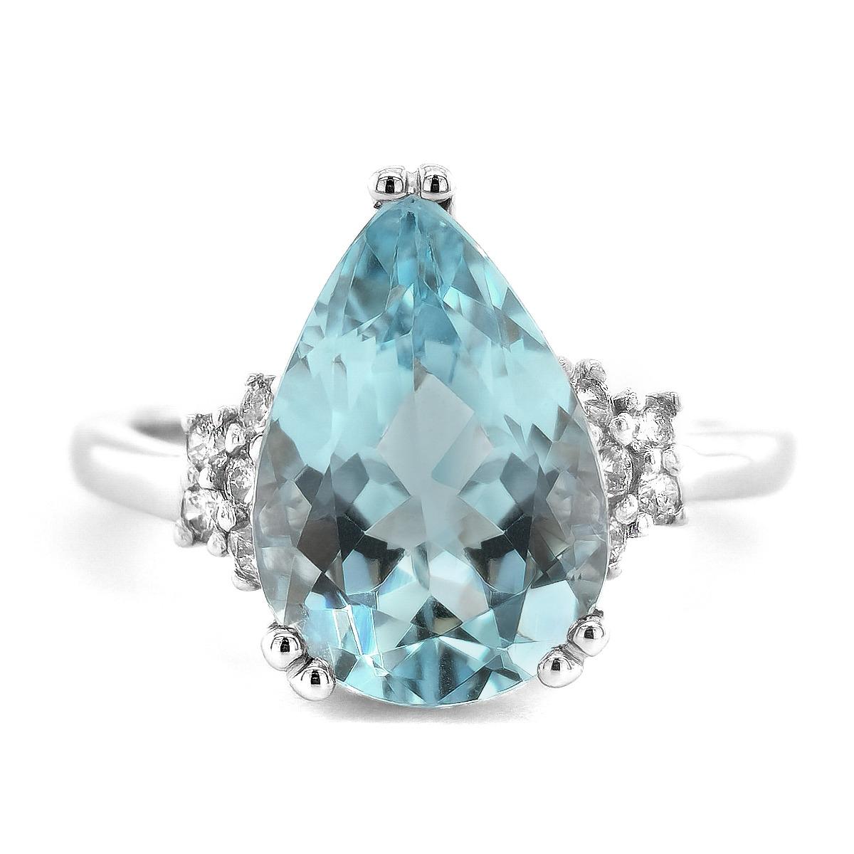Mixed Cut Natural Blue Aquamarine Gemstone 3.43 cts in 14K White Gold Ring with Diamonds For Sale