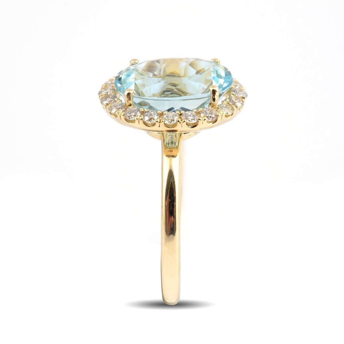 Bague en or jaune 14 carats avec diamants et aigue-marine bleue naturelle de 3,54 carats Neuf - En vente à Los Angeles, CA