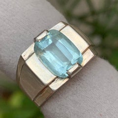 Natural Blue Aquamarine Men’s Statement Ring in 925 Sterling Silver — Handmade