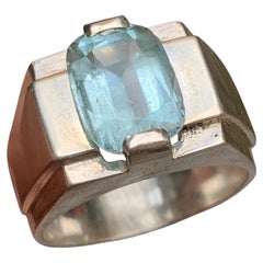 Natural Blue Aquamarine Men’s Statement Ring in 925 Sterling Silver — Handmade