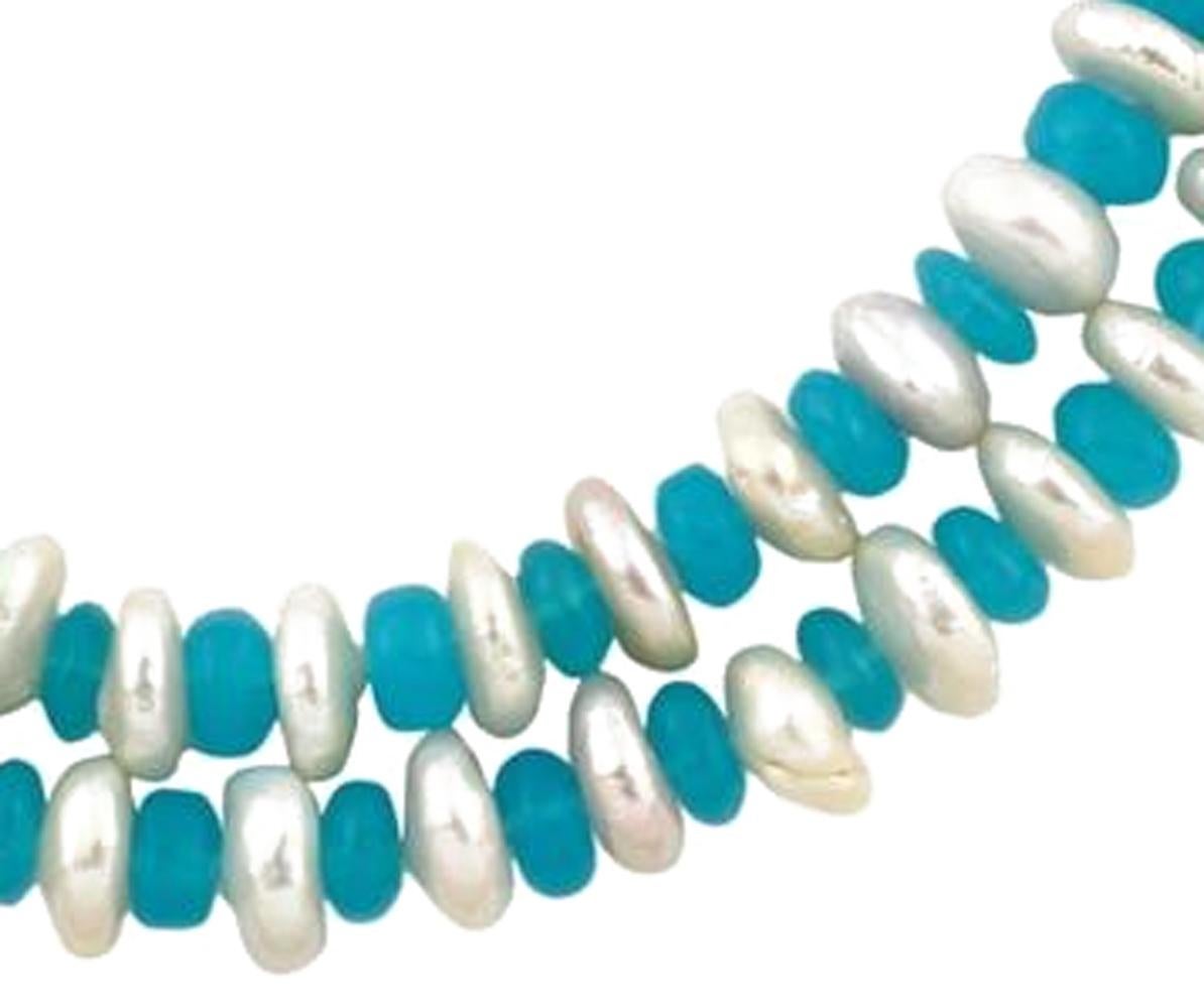 Women's Gemjunky BoHo Chic  Natural Blue Chalcedony Gems & Rondel Ocean Pearl Necklace