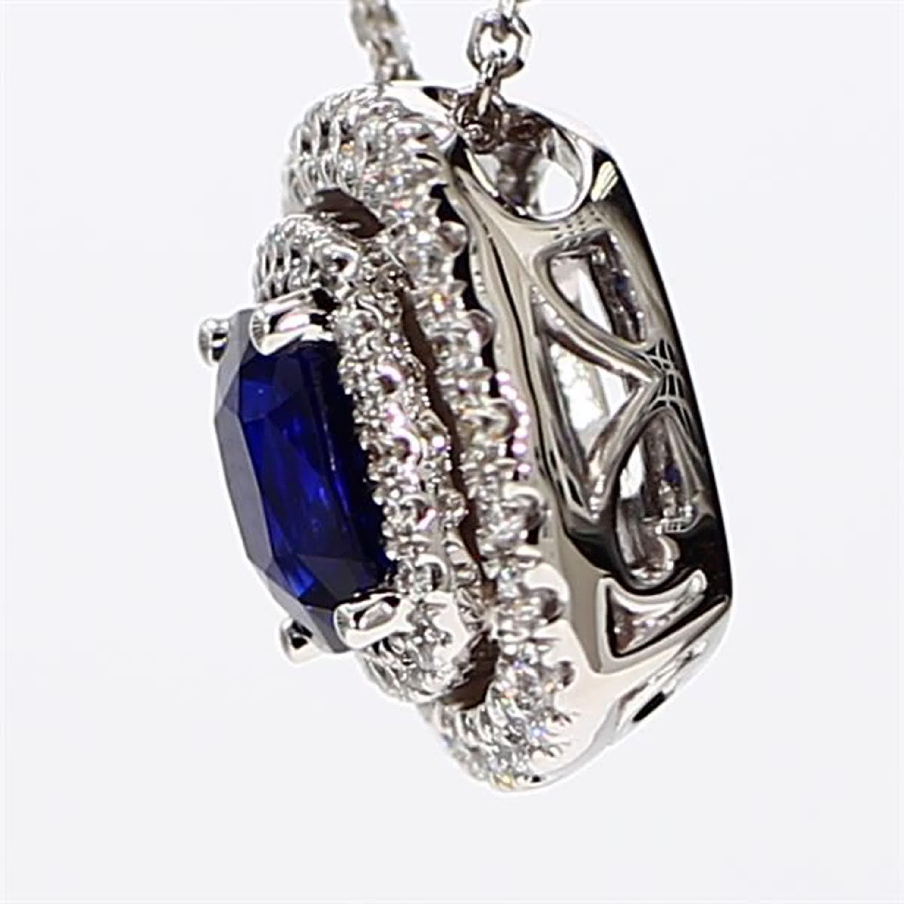 Contemporary Natural Blue Cushion Sapphire and White Diamond 1.43 Carat TW White Gold Pendant For Sale