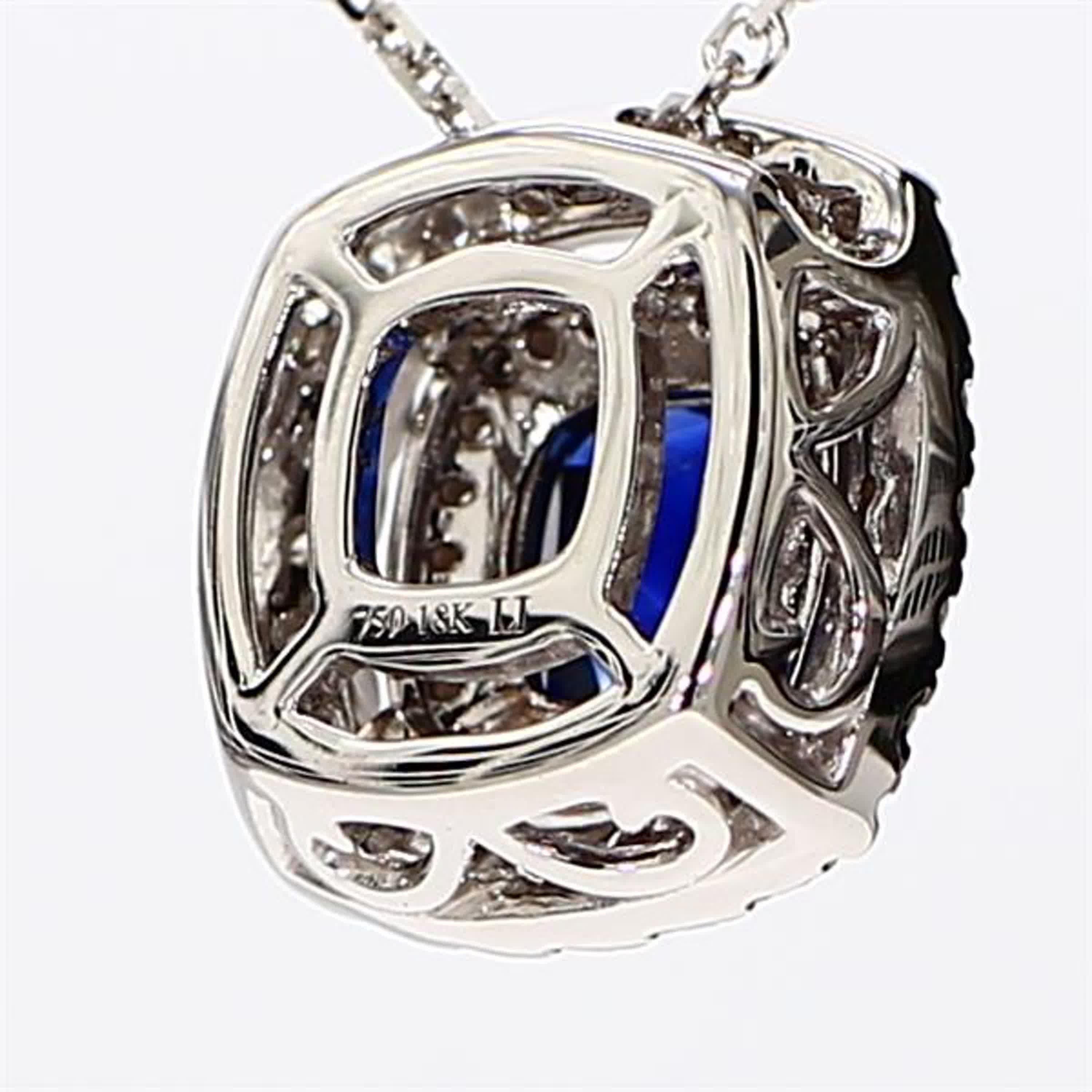 Natural Blue Cushion Sapphire and White Diamond 1.43 Carat TW White Gold Pendant In New Condition For Sale In New York, NY