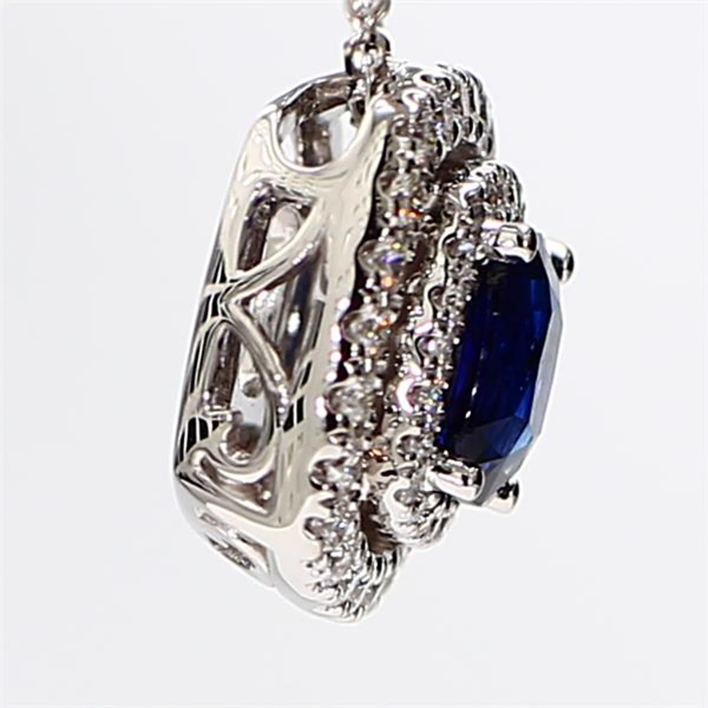 Women's Natural Blue Cushion Sapphire and White Diamond 1.43 Carat TW White Gold Pendant For Sale