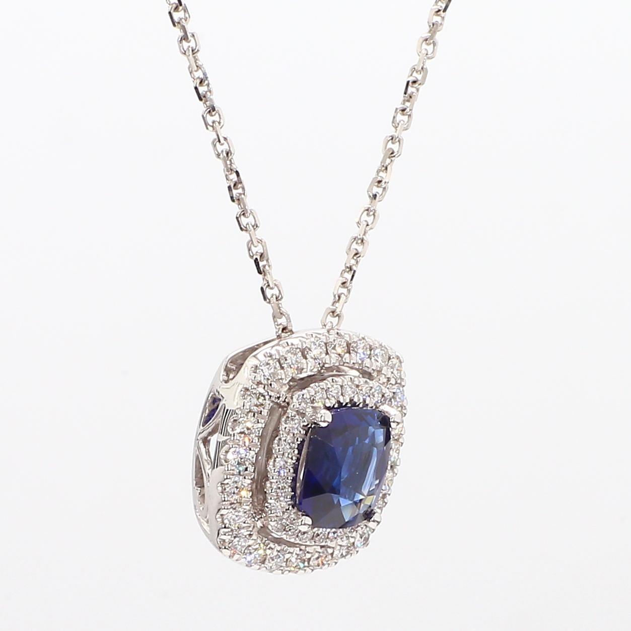 De las mujeres Colgante de oro blanco con zafiro cojín azul natural y diamante blanco de 1.43 quilates TW en venta