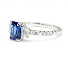 Natural Blue Cushion Sapphire and White Diamond 1.49 Carat TW Gold Cocktail Ring