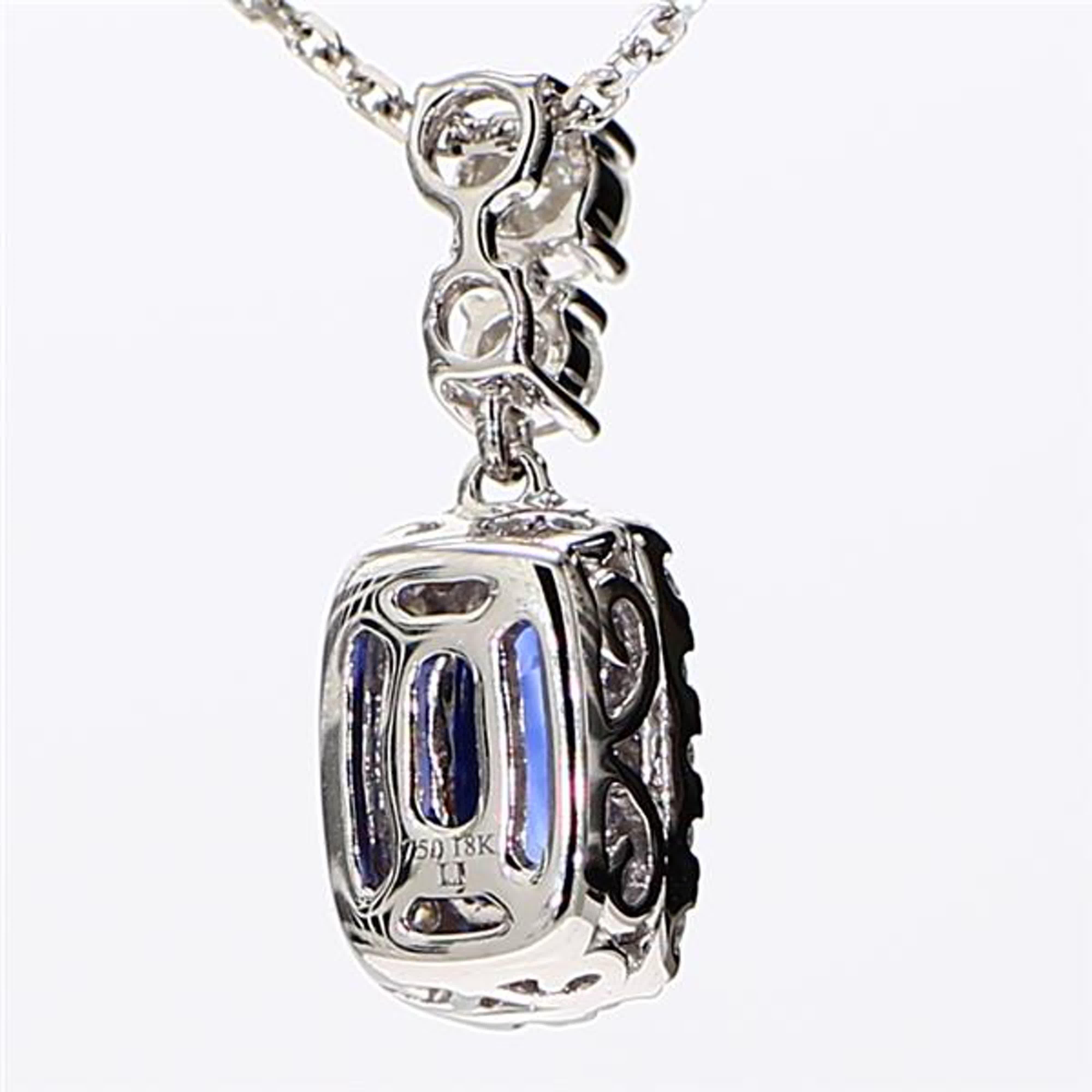 Natural Blue Cushion Sapphire and White Diamond 1.51 Carat TW White Gold Pendant In New Condition For Sale In New York, NY