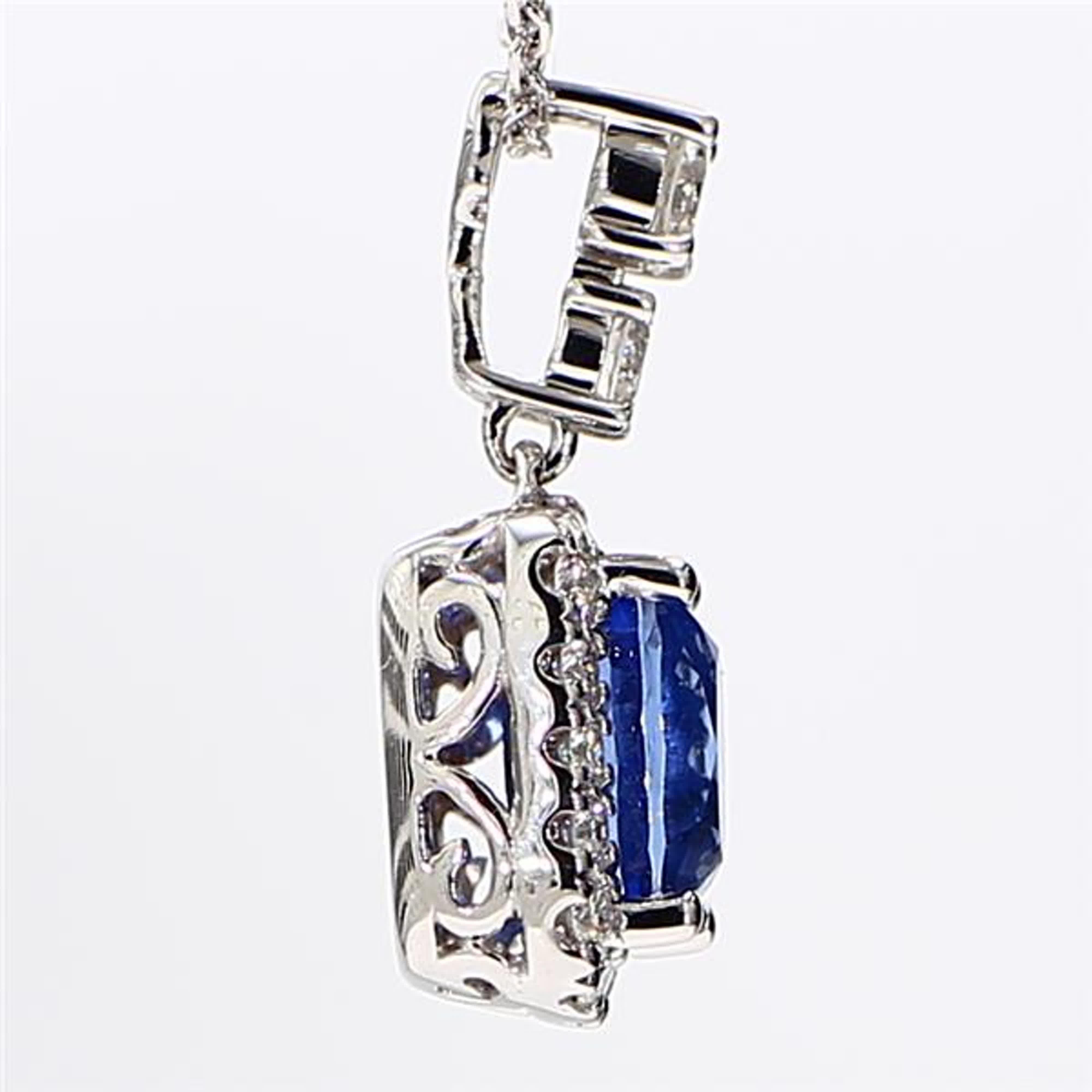 Women's Natural Blue Cushion Sapphire and White Diamond 1.51 Carat TW White Gold Pendant For Sale