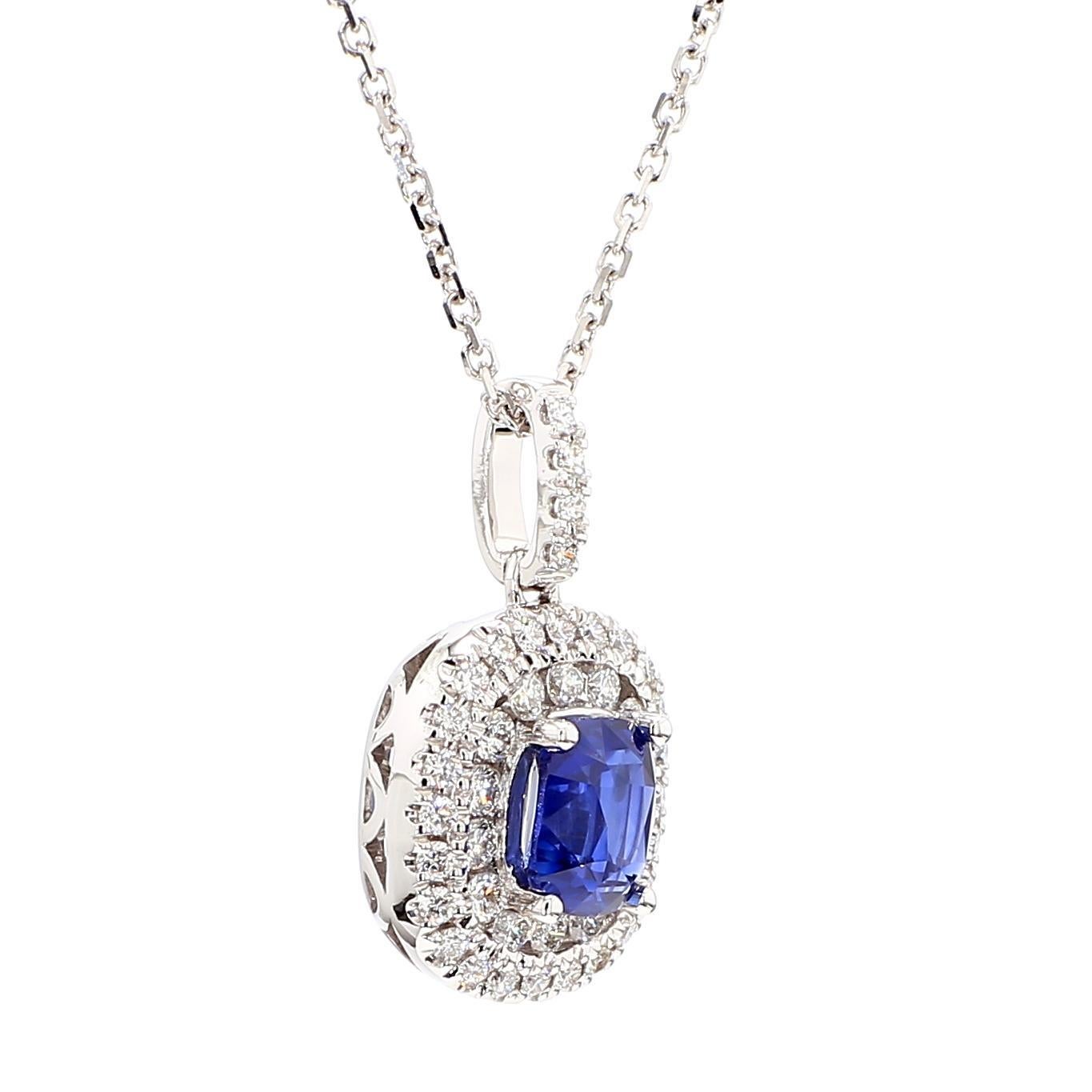Taglio cuscino Ciondolo a goccia in oro con zaffiro blu naturale e diamante bianco da 1,53 carati TW in vendita