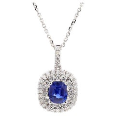 Colgante de oro en forma de gota con zafiro cojín azul natural y diamante blanco de 1,53 quilates TW