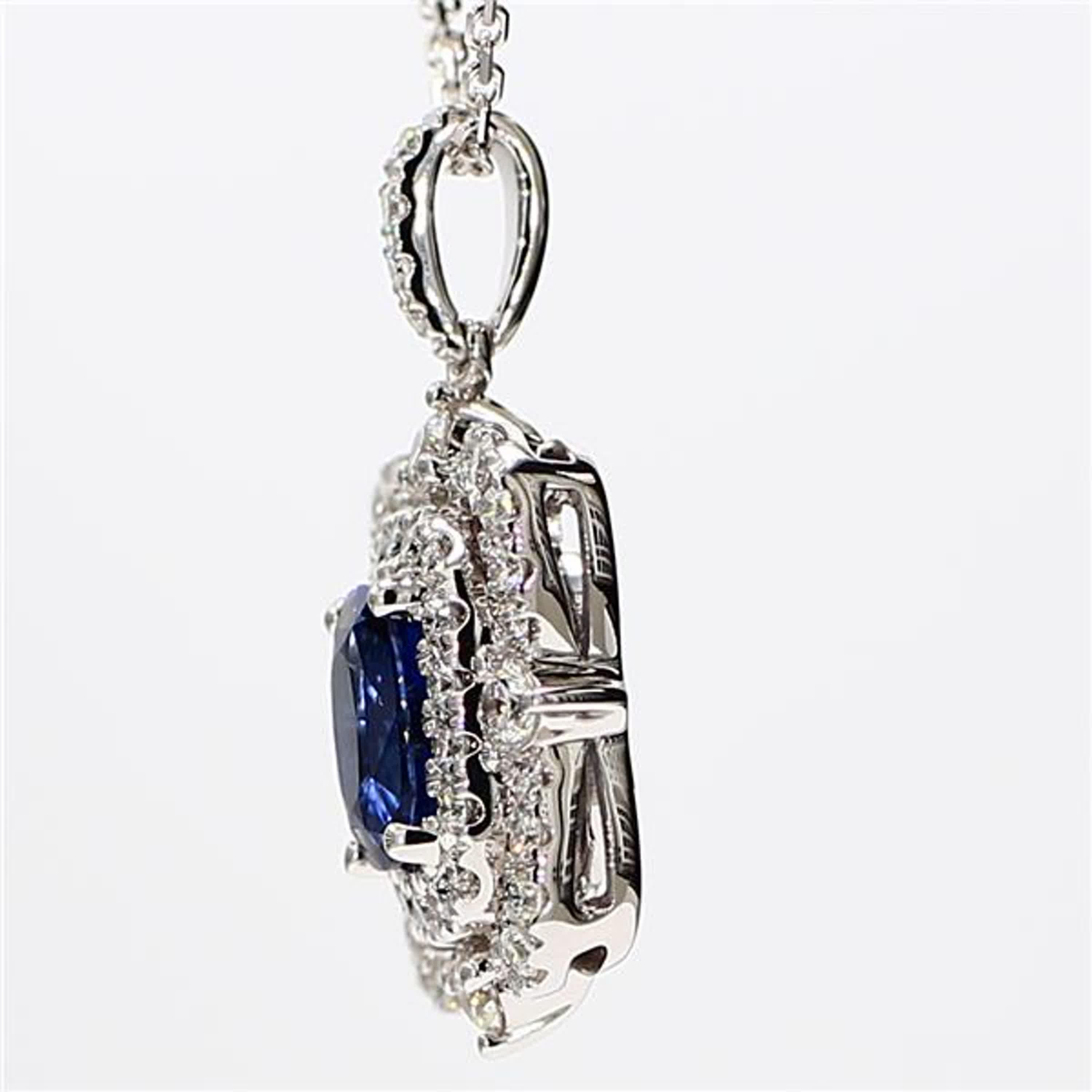 Contemporary Natural Blue Cushion Sapphire and White Diamond 1.62 Carat TW White Gold Pendant For Sale