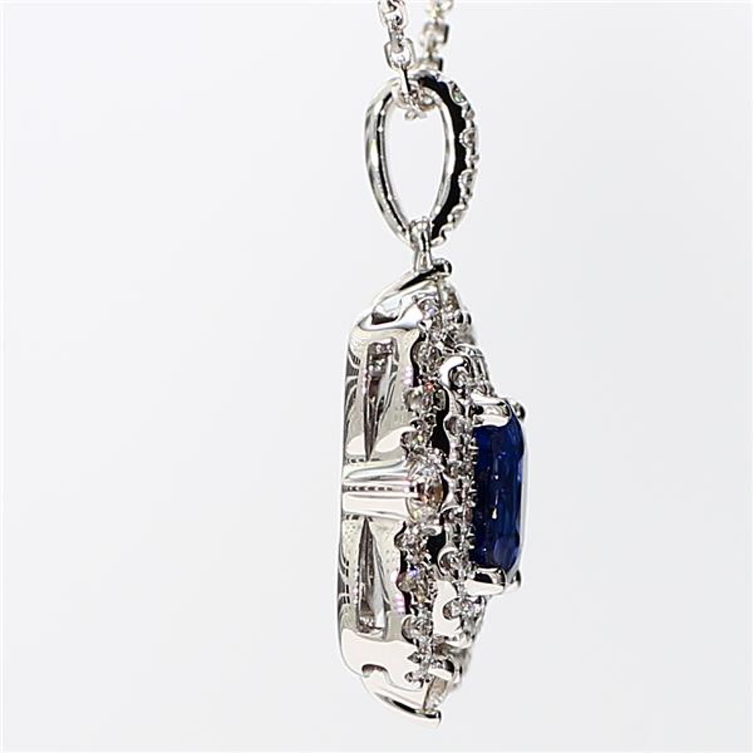 Women's Natural Blue Cushion Sapphire and White Diamond 1.62 Carat TW White Gold Pendant For Sale