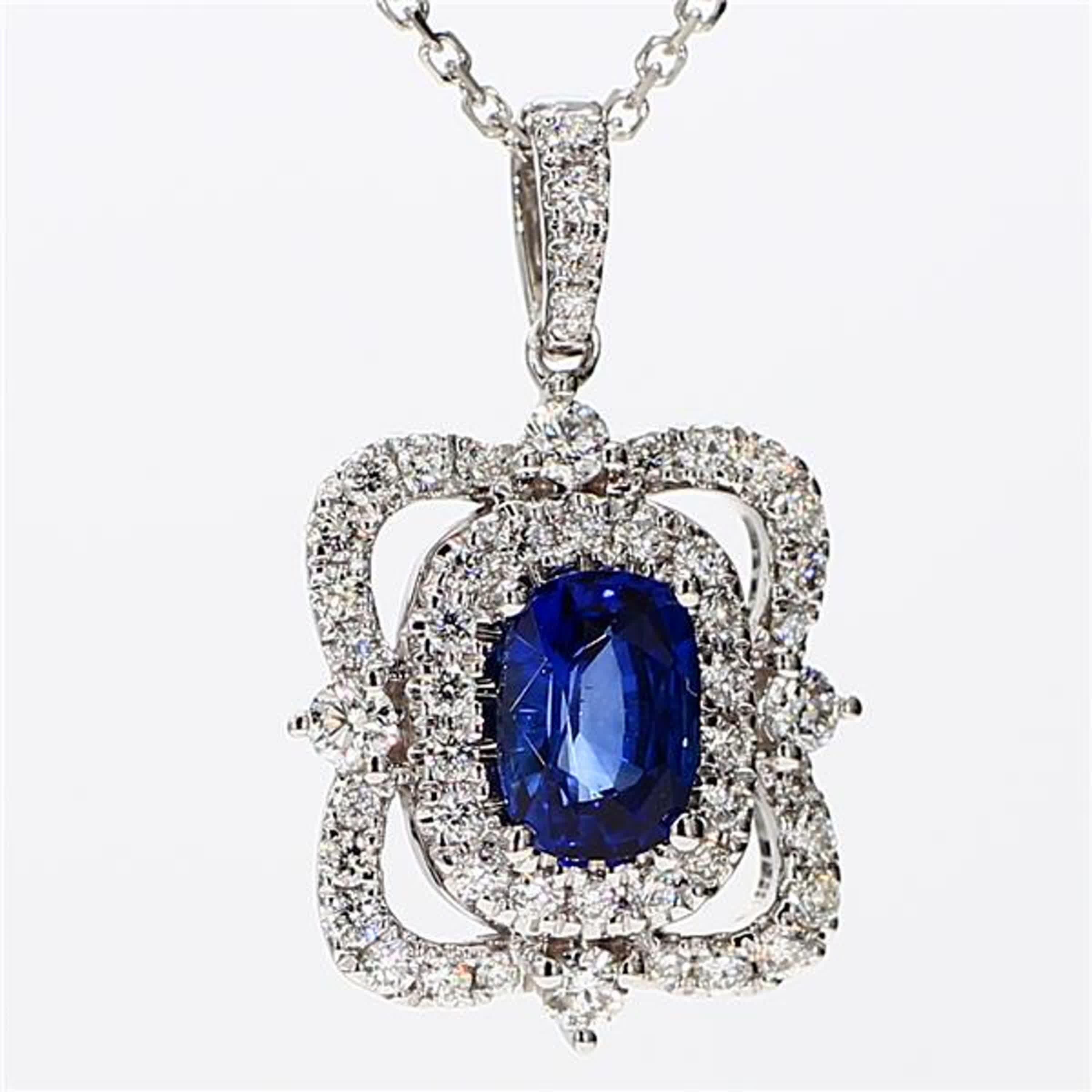 Natural Blue Cushion Sapphire and White Diamond 1.62 Carat TW White Gold Pendant For Sale 1