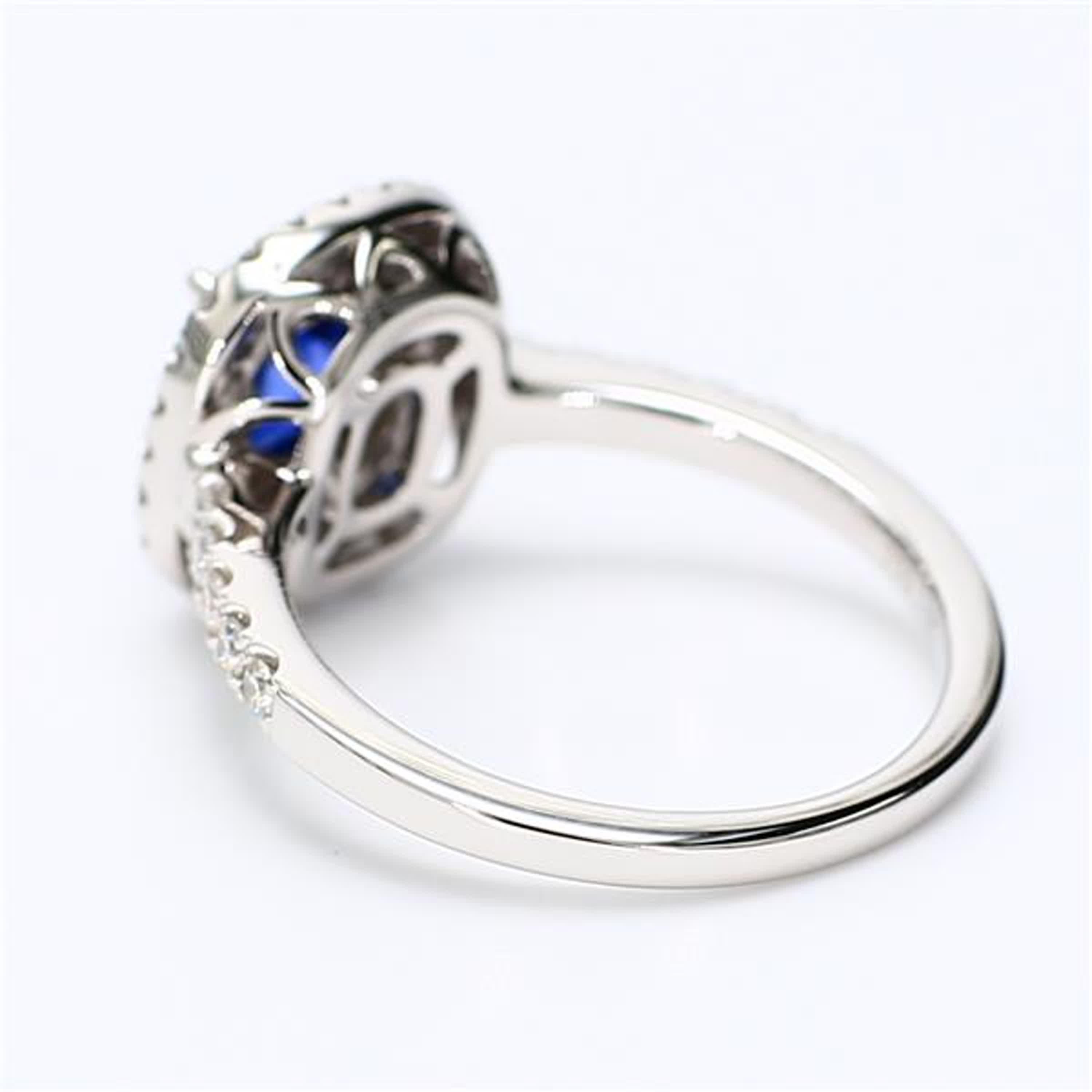 Cushion Cut Natural Blue Cushion Sapphire and White Diamond 1.65 Carat TW Gold Cocktail Ring For Sale