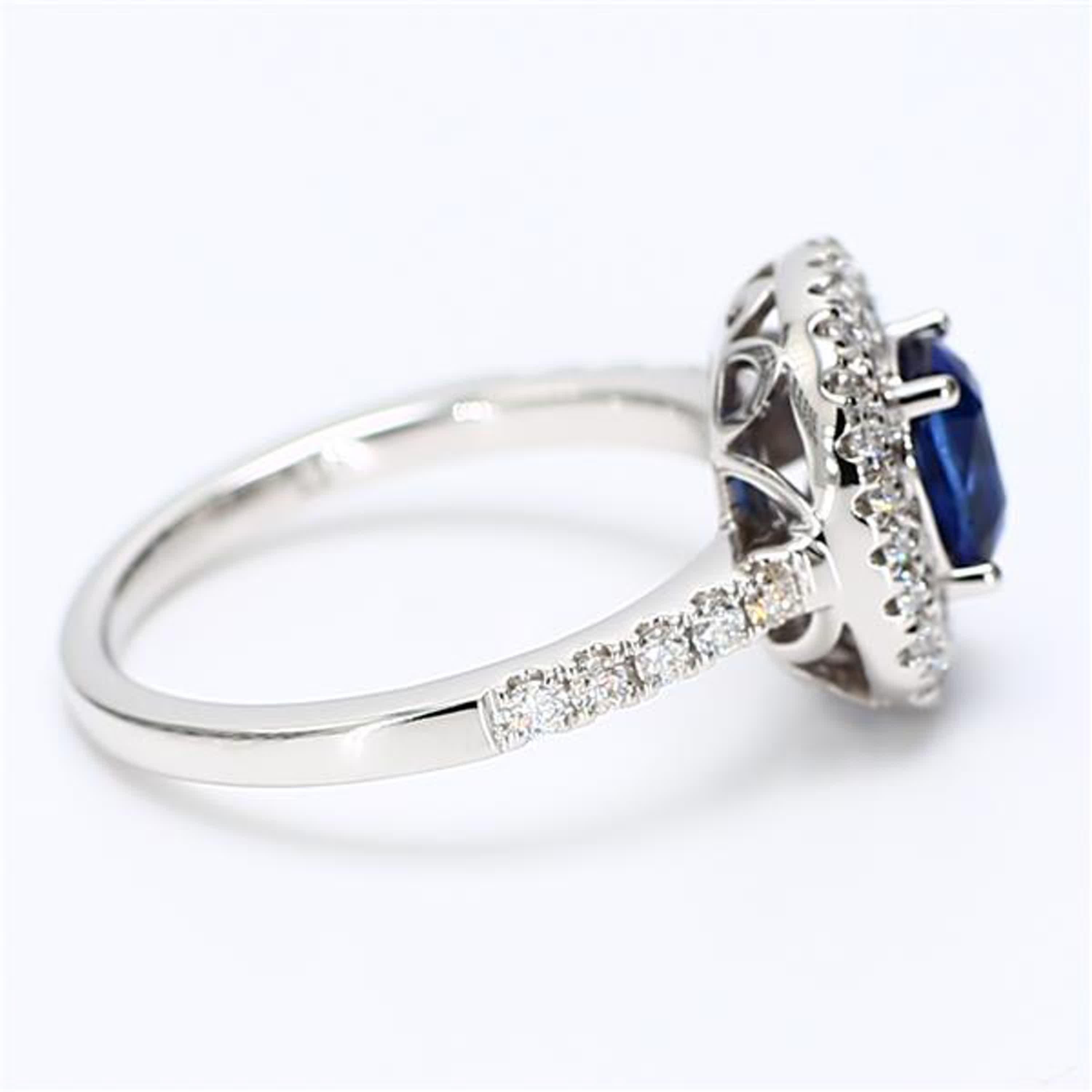 Women's Natural Blue Cushion Sapphire and White Diamond 1.65 Carat TW Gold Cocktail Ring For Sale