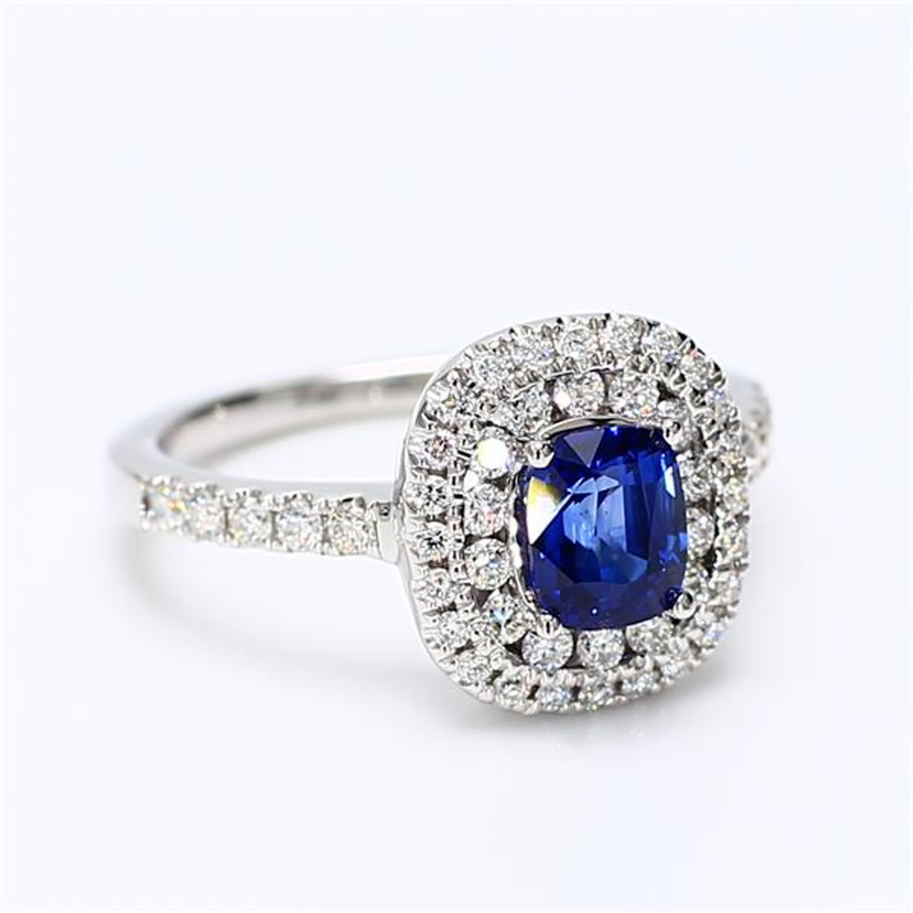 Natural Blue Cushion Sapphire and White Diamond 1.65 Carat TW Gold Cocktail Ring For Sale 1