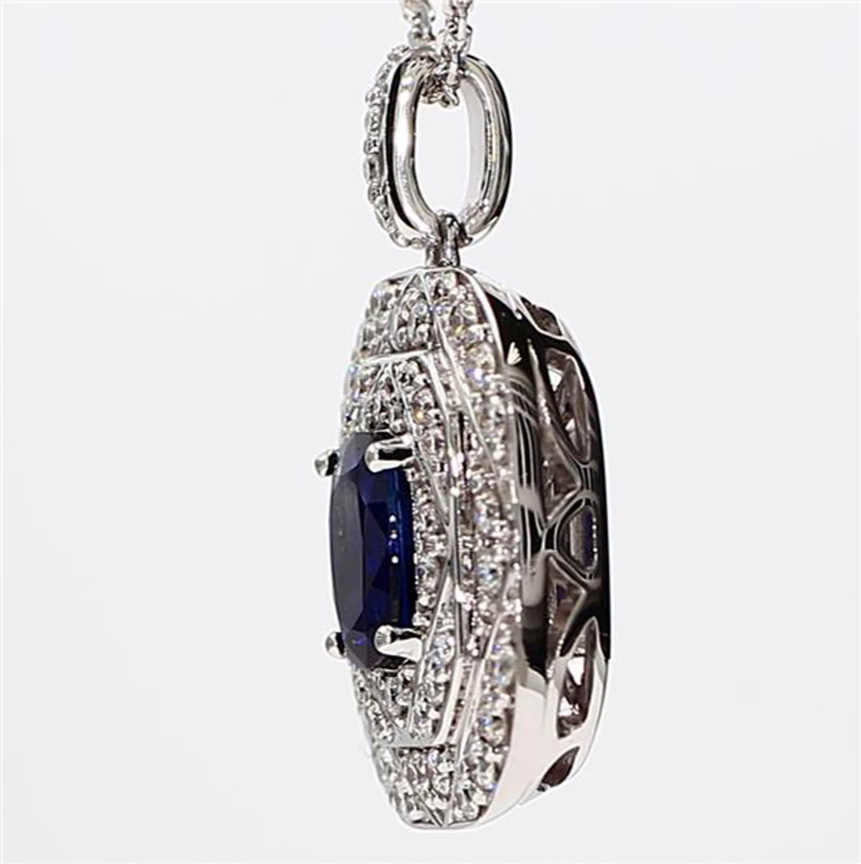 Contemporary Natural Blue Cushion Sapphire and White Diamond 1.65 Carat TW White Gold Pendant