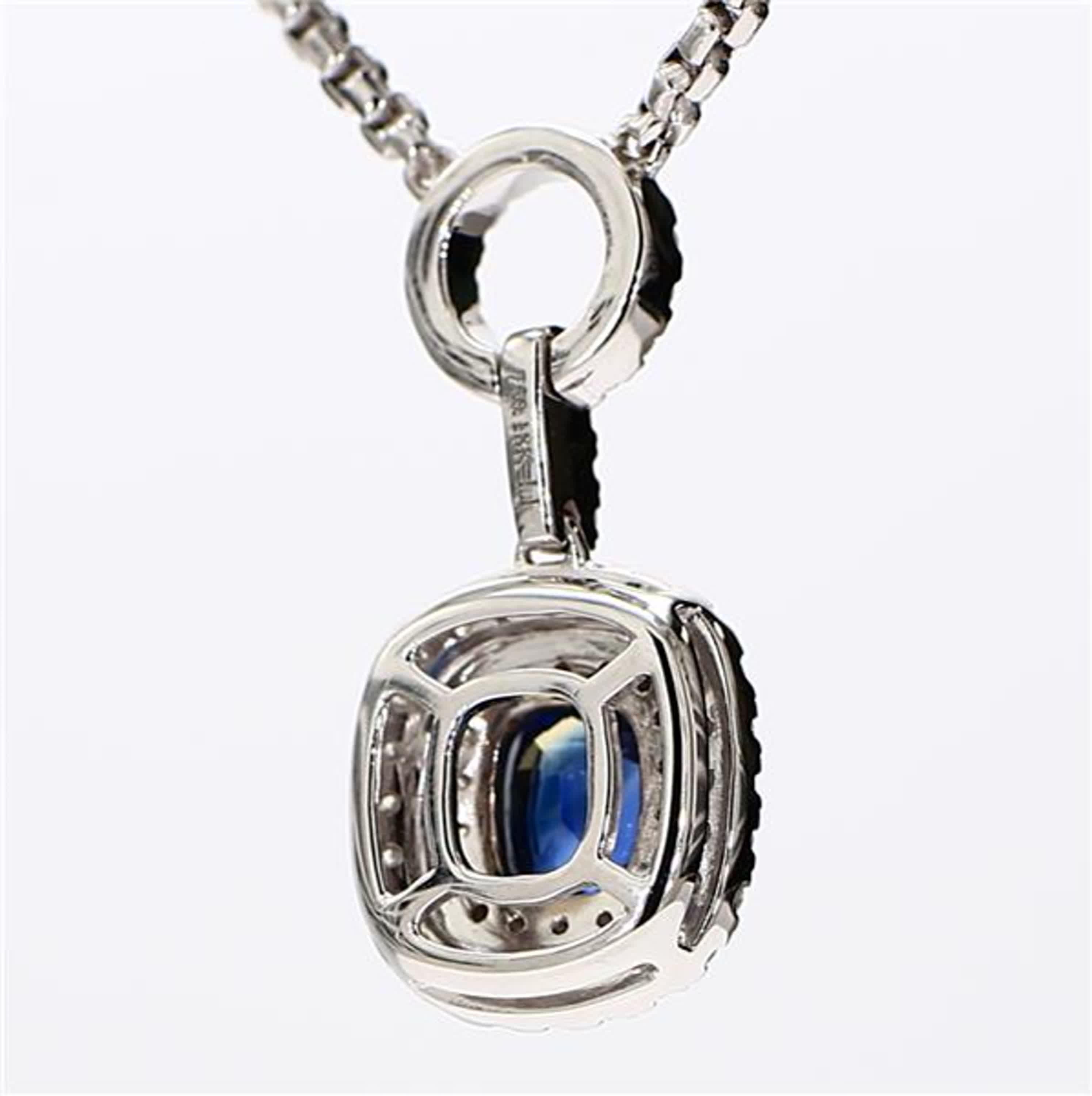 Natural Blue Cushion Sapphire and White Diamond 1.65 Carat TW White Gold Pendant In New Condition For Sale In New York, NY