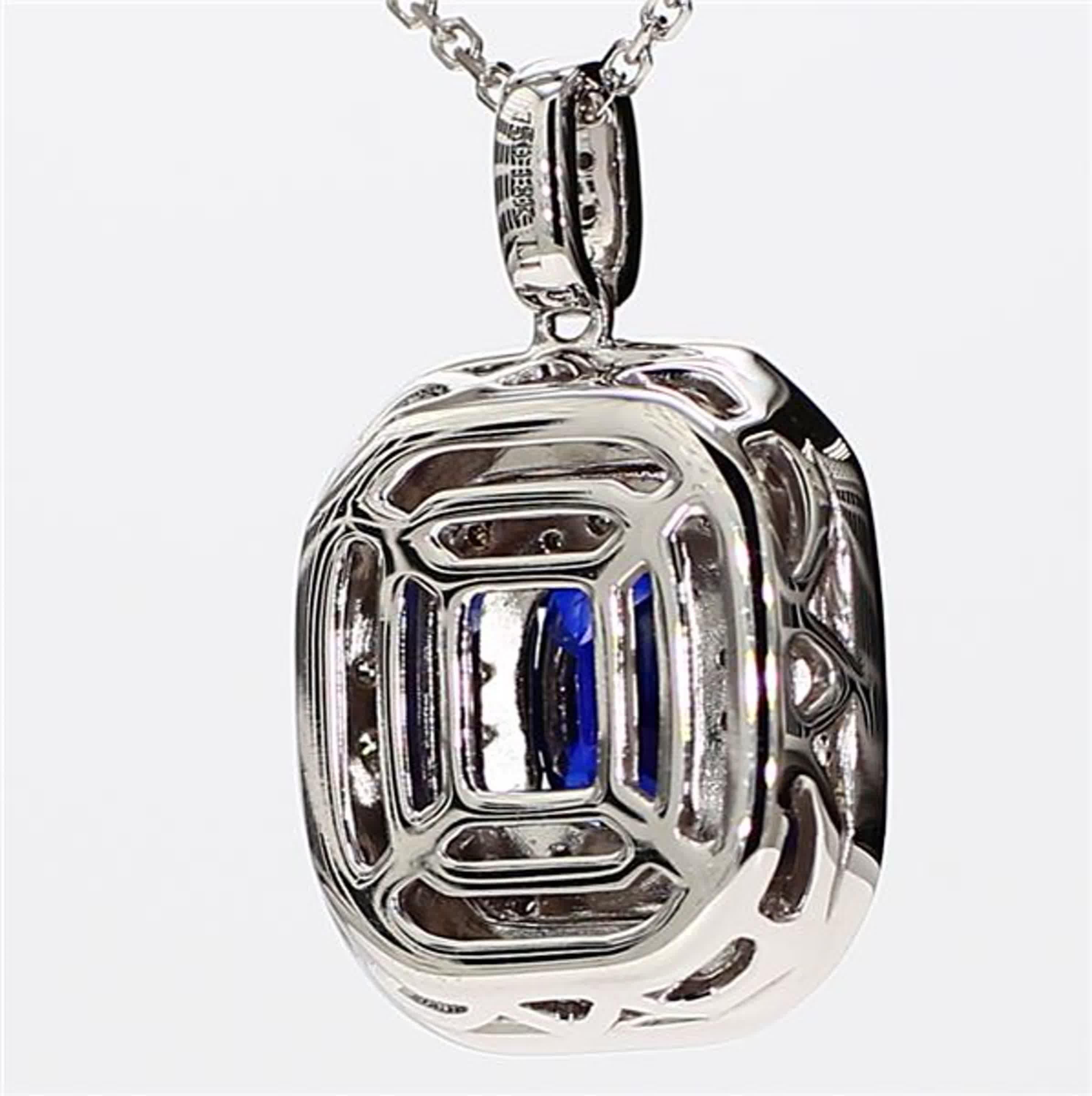 Natural Blue Cushion Sapphire and White Diamond 1.65 Carat TW White Gold Pendant In New Condition In New York, NY
