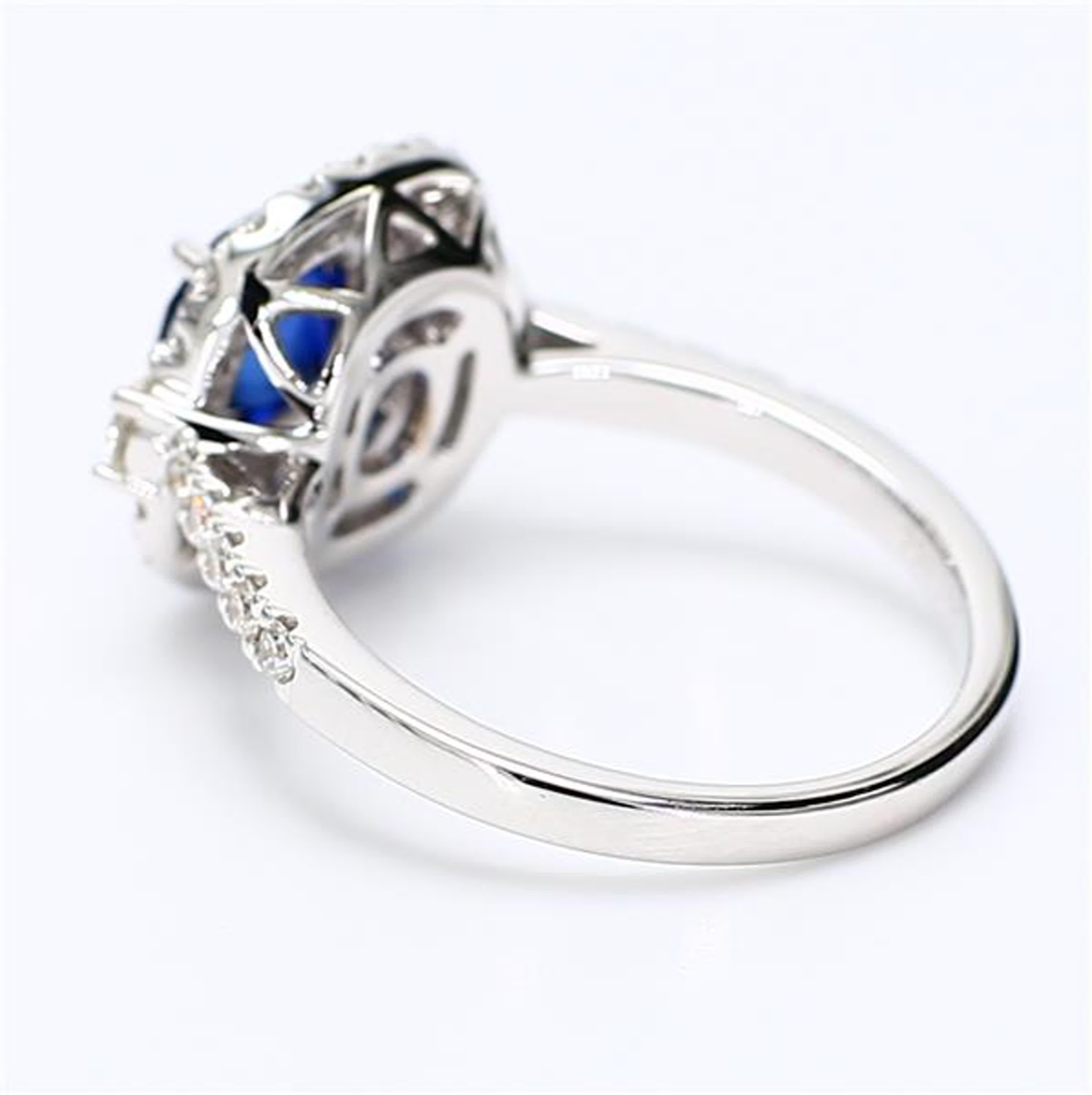 Cushion Cut Natural Blue Cushion Sapphire and White Diamond 1.71 Carat TW White Gold Ring For Sale