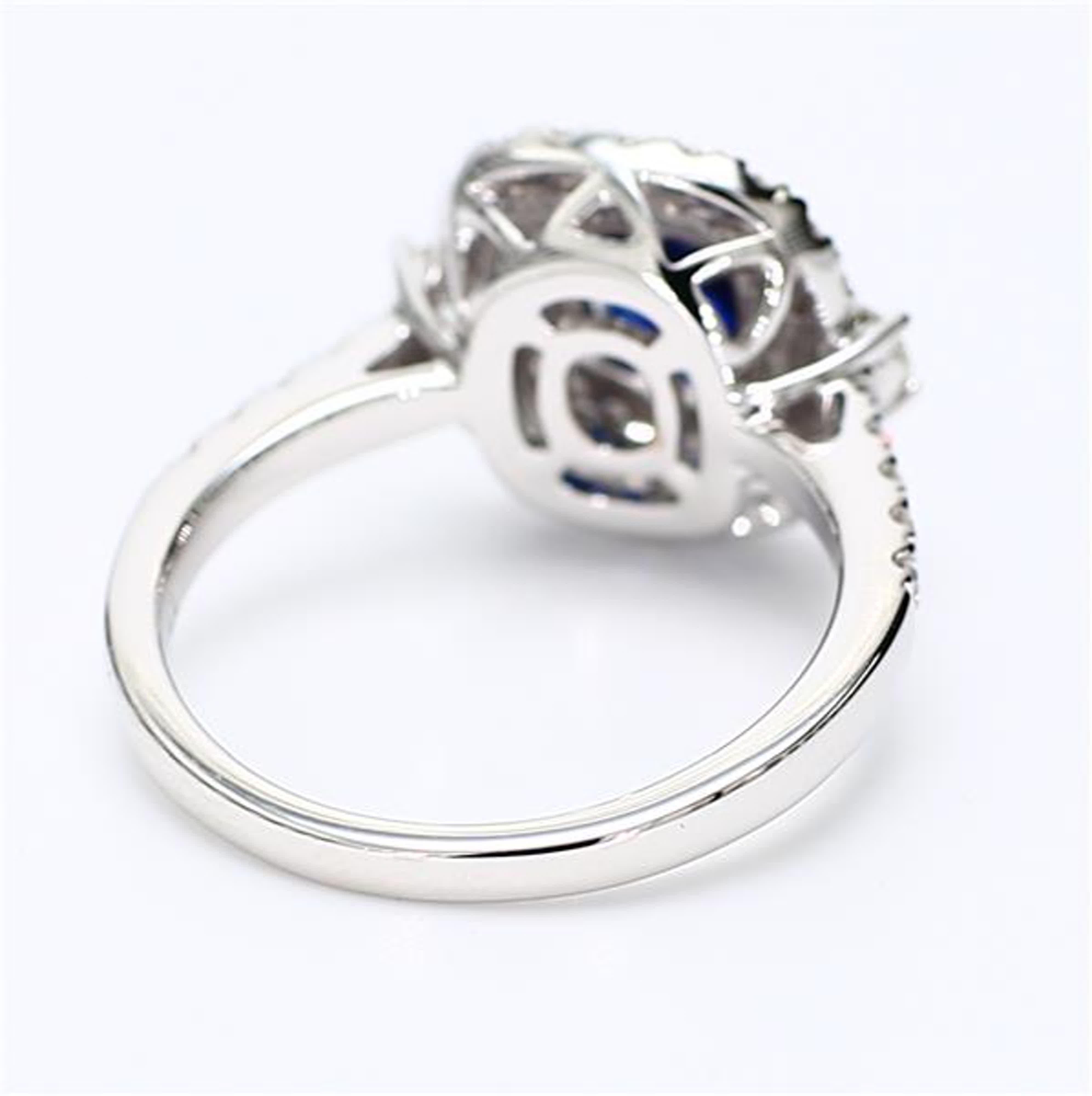 Natural Blue Cushion Sapphire and White Diamond 1.71 Carat TW White Gold Ring In New Condition For Sale In New York, NY