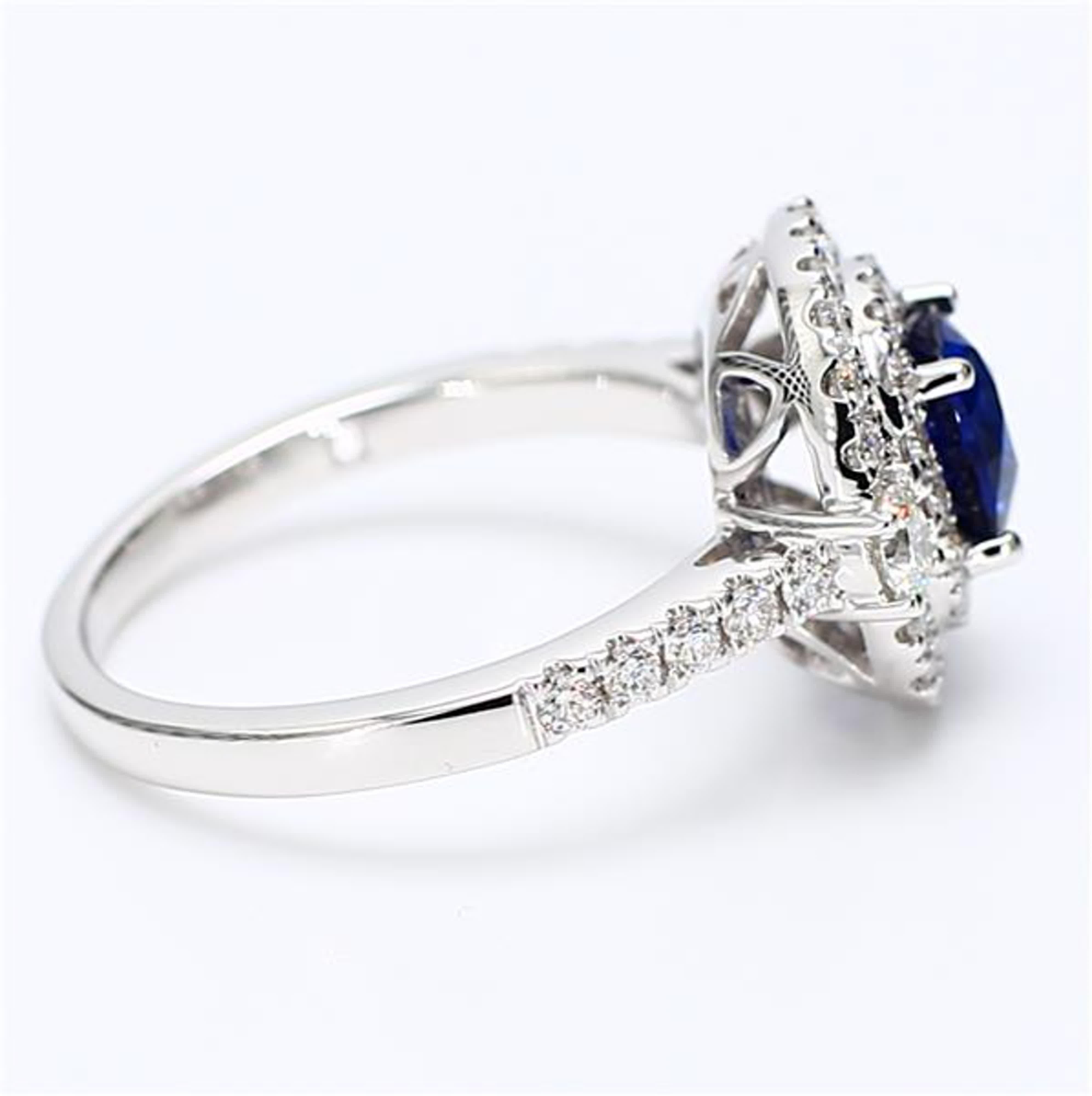 Women's Natural Blue Cushion Sapphire and White Diamond 1.71 Carat TW White Gold Ring For Sale