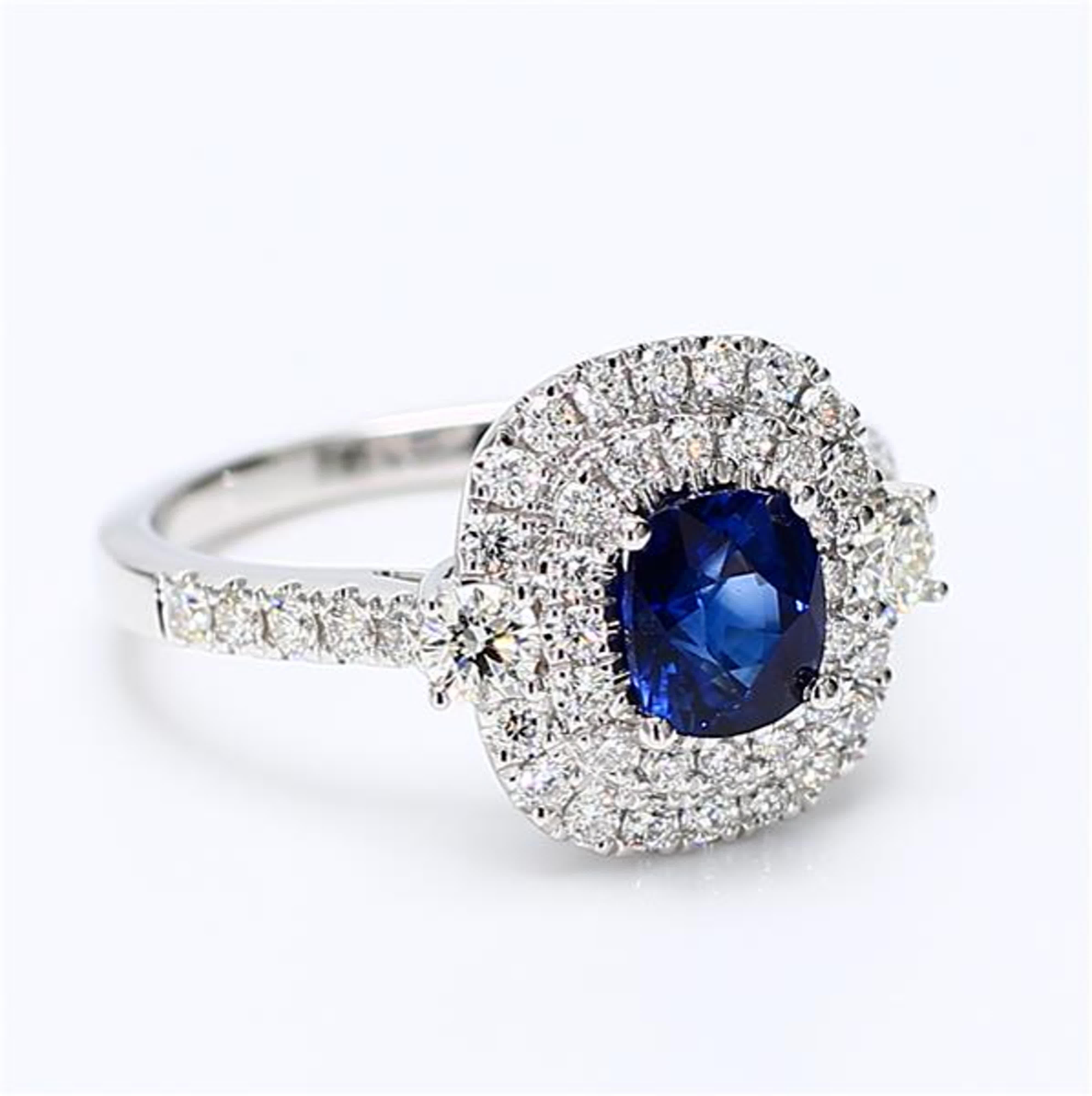 Natural Blue Cushion Sapphire and White Diamond 1.71 Carat TW White Gold Ring For Sale 1