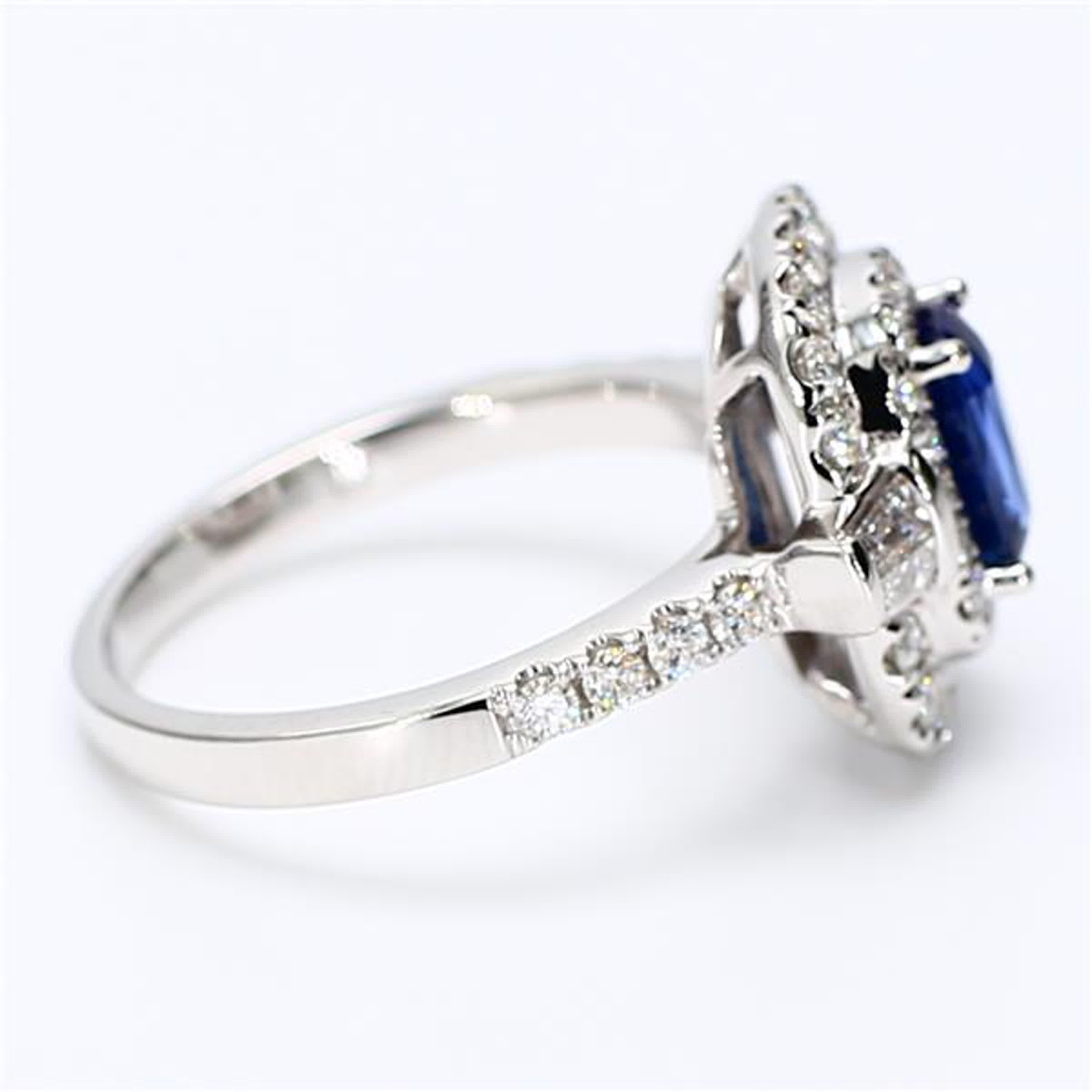 Women's Natural Blue Cushion Sapphire and White Diamond 1.74 Carat TW Gold Cocktail Ring For Sale