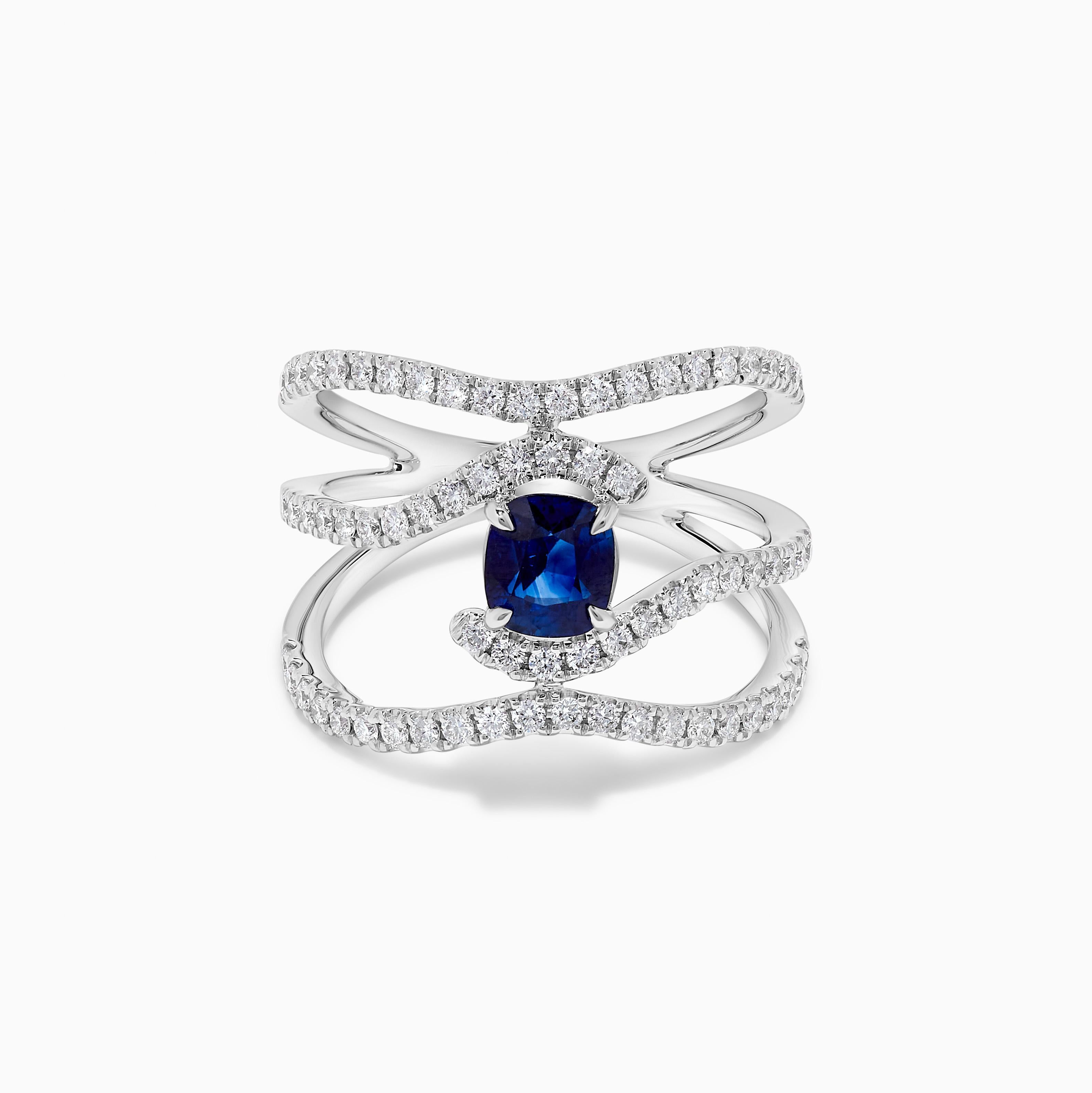 Anillo de cóctel de oro con zafiro cojín azul natural y diamante blanco de 1.77 quilates TW Contemporáneo en venta